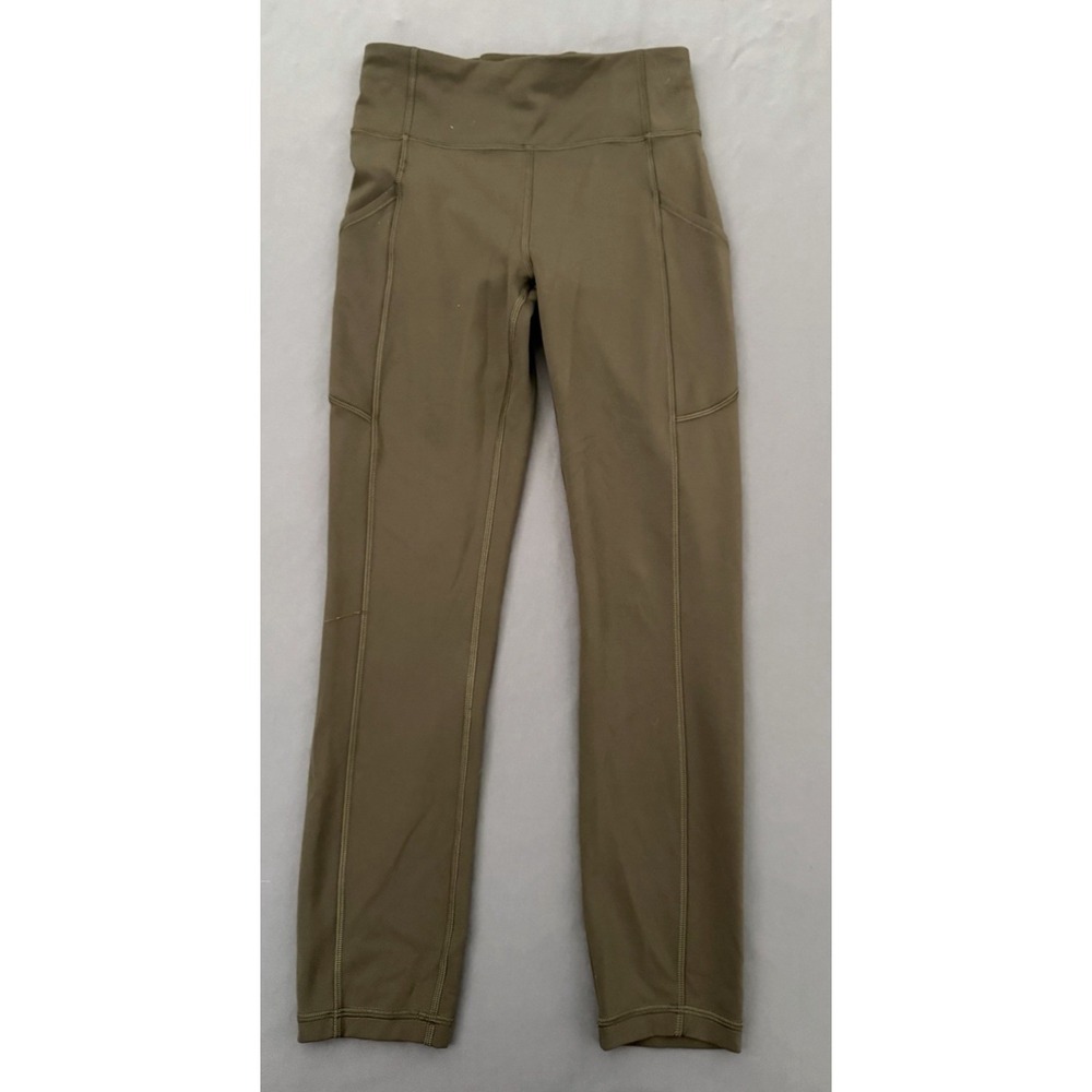 Lululemon Invigorate Leggings Womens Size 4 Green High Rise Side Pockets Workout